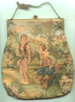 Antique Aubusson French Tapestry Handbag Made in France Label C. 1900